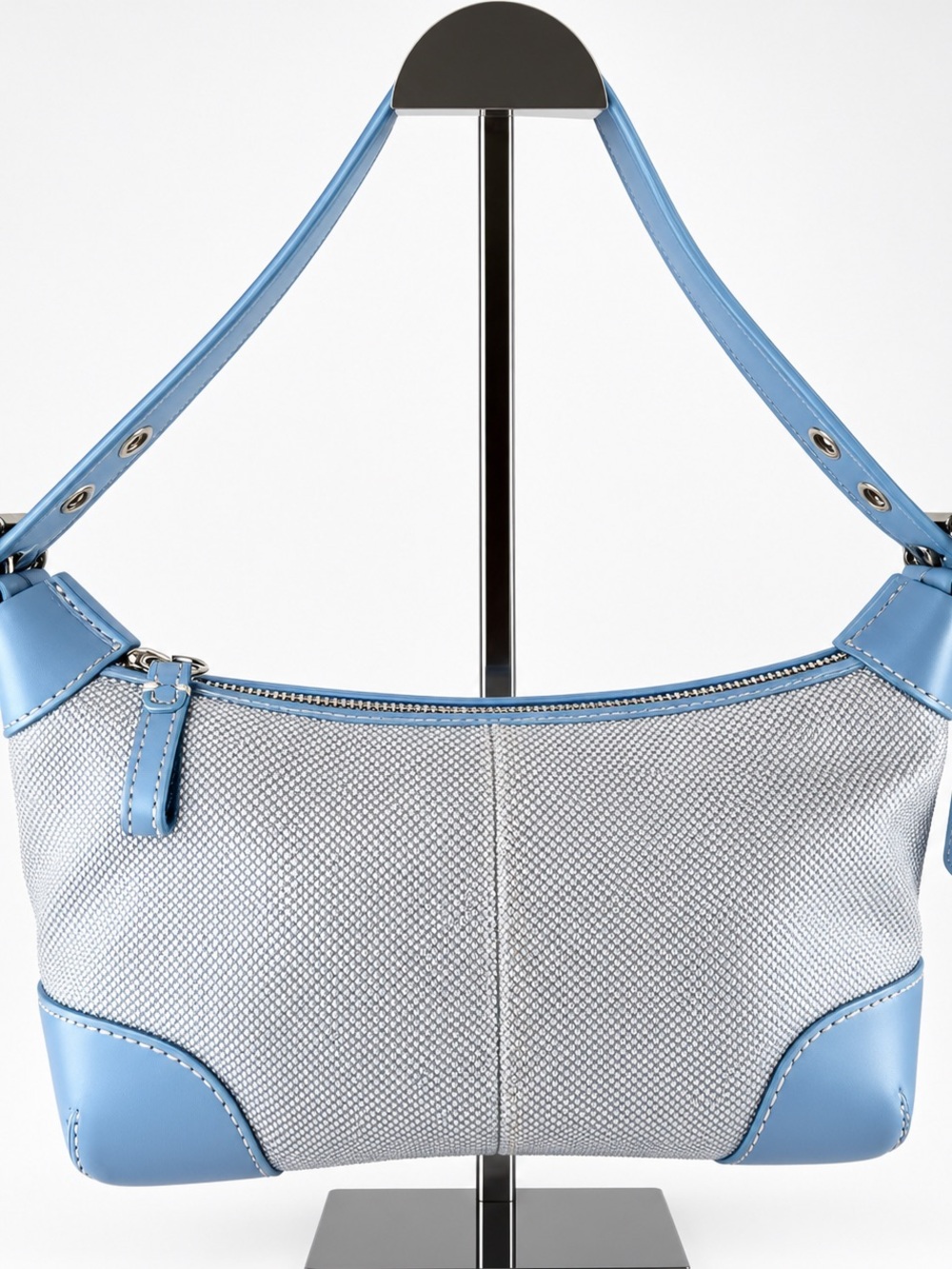 COACH 1839 VINTAGE Light Blue Canvas Leather Demi Hobo Shoulder Bag Purse MINT